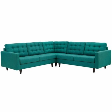 MODWAY FURNITURE Empress Upholstered Fabric Sectional Sofa Set, Teal - 3 Piece EEI-1417-TEA
